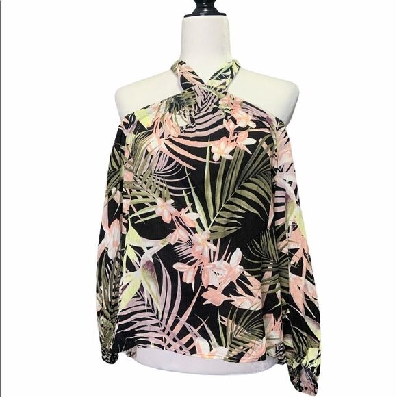 𝅺cece Tropical Off The Shoulder Halter Long Sleeve - Picture 9 of 12